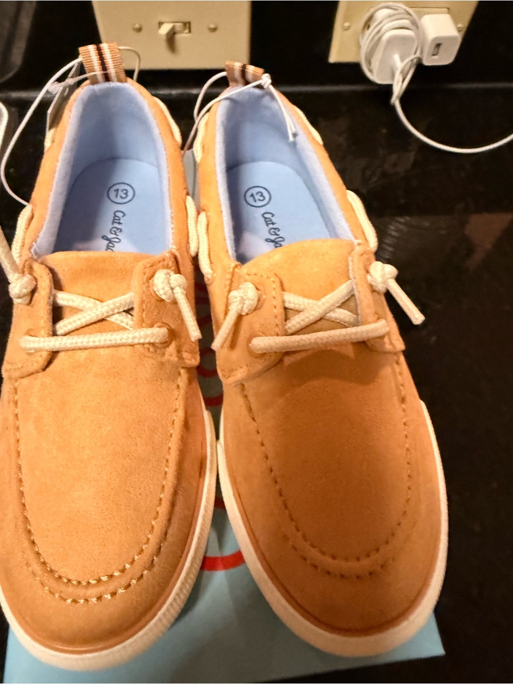 Cat & Jack Boy’s Tan Suede Boat Shoes with White Sole